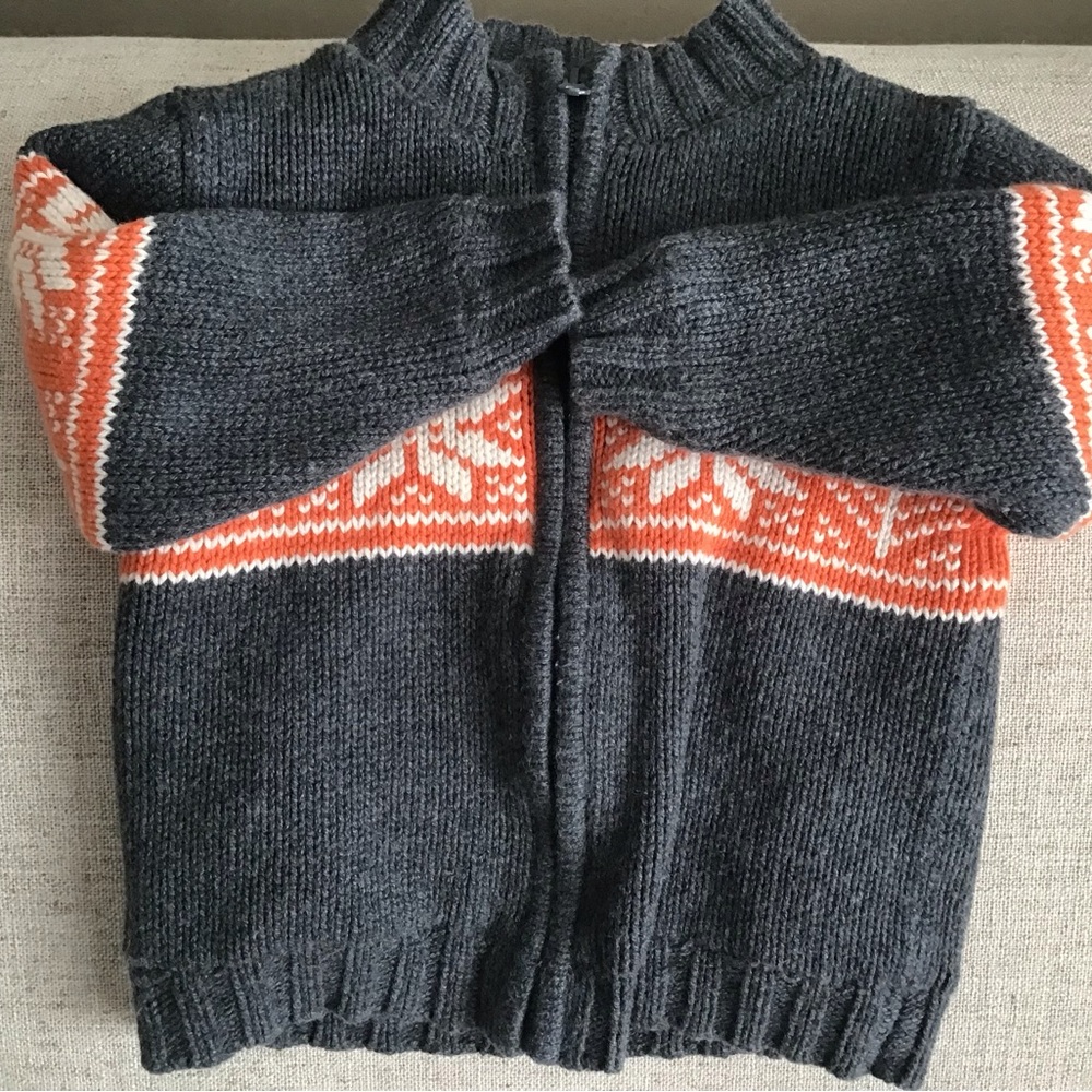 GAP Gray and Orange Cardigan with Nordic Pattern